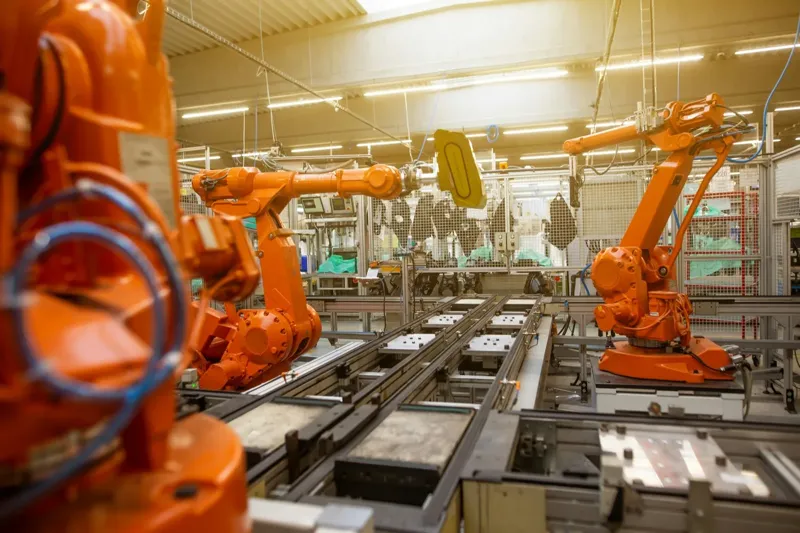 Industrial robotics in a manufacturing plant